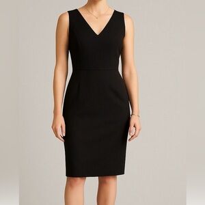 Ann Taylor Black Sleeveless Sheath Dress V-Neck Career Professional Cocktail 2